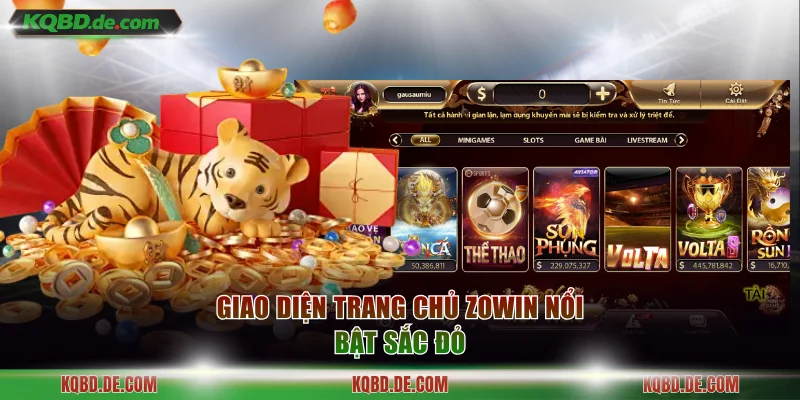 Giao diện trang chủ Zowin nổi bật sắc đỏ